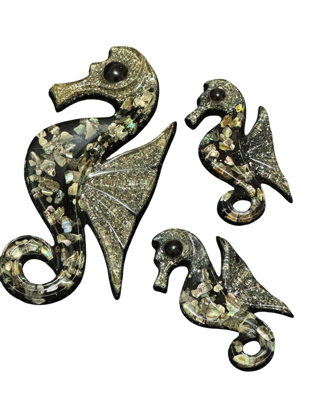 Seahorse Wall Decor Lot Of 3 MCM 1960's Clear Acrylic Resin Black Silver Vintage